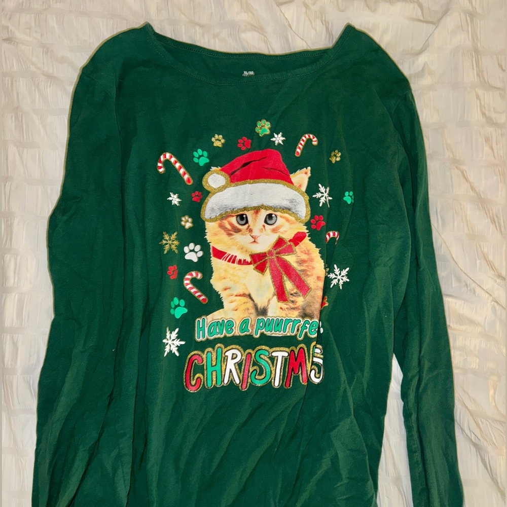 Green Christmas Cat Sweater Kids